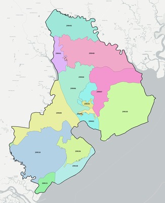 Beaufort County SC ZIP code boundaries map