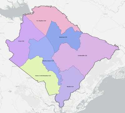 Berkeley County SC townships and subdivisions map