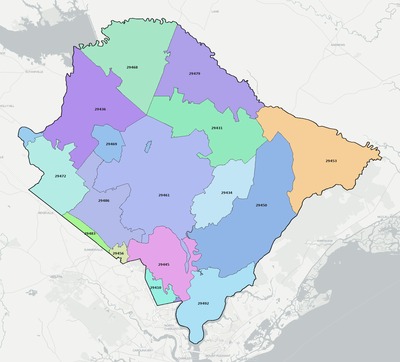 Berkeley County SC ZIP code boundaries map