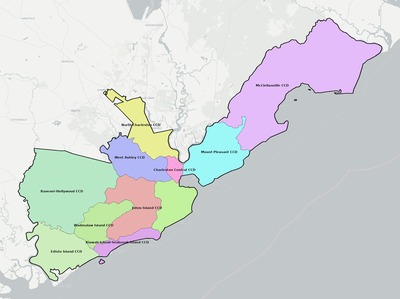 Charleston County SC townships and subdivisions map