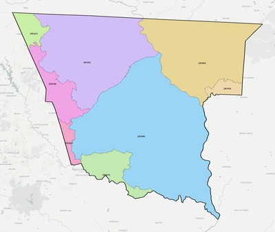 Cherokee County SC ZIP code boundaries map