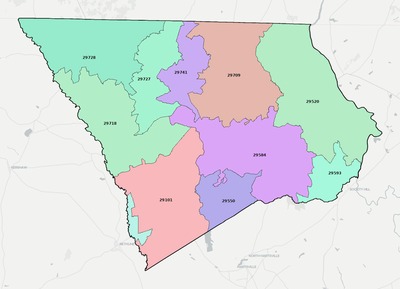 Chesterfield County SC ZIP code boundaries map