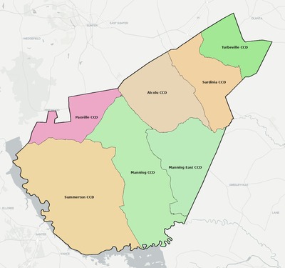 Clarendon County SC townships and subdivisions map