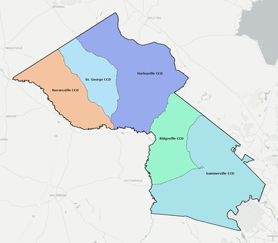 Dorchester County SC townships and subdivisions map