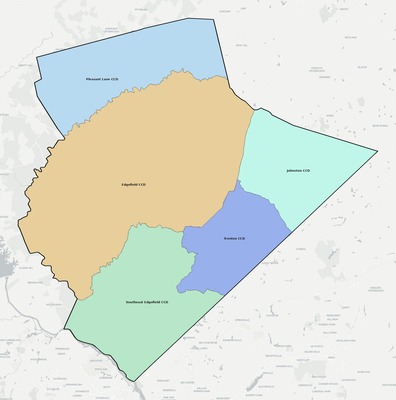 Edgefield County SC townships and subdivisions map