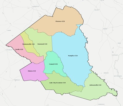 Florence County SC townships and subdivisions map