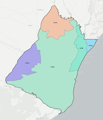 Georgetown County SC ZIP code boundaries map