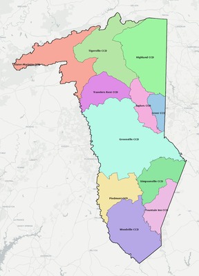 Greenville County SC townships and subdivisions map
