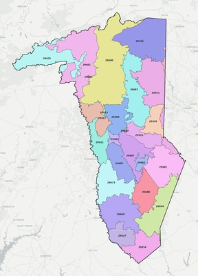 Greenville County SC ZIP code map preview