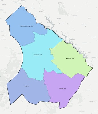 Greenwood County SC townships and subdivisions map