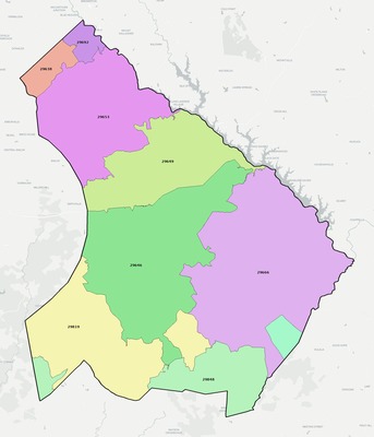 Greenwood County SC ZIP code boundaries map