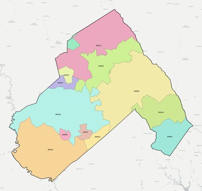 Hampton County SC ZIP code boundaries map