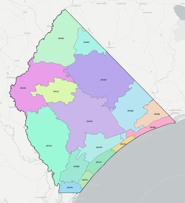 Horry County SC ZIP code boundaries map
