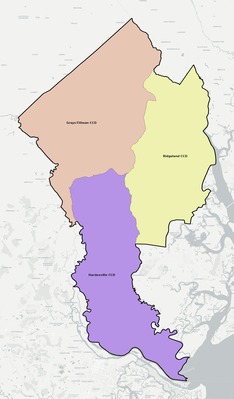 Jasper County SC townships and subdivisions map