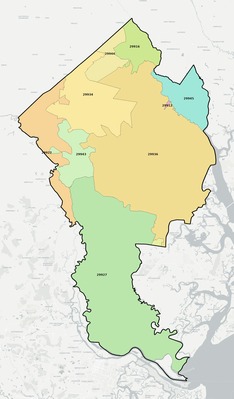 Jasper County SC ZIP code boundaries map