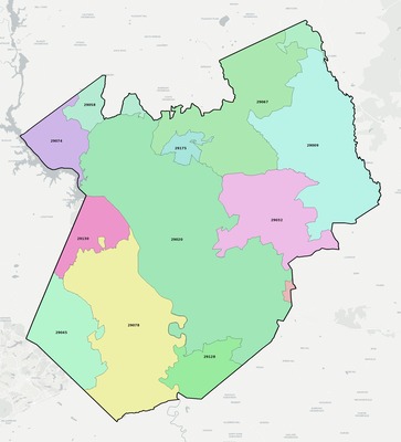 Kershaw County SC ZIP code boundaries map