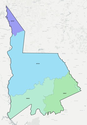 Lancaster County SC ZIP code boundaries map