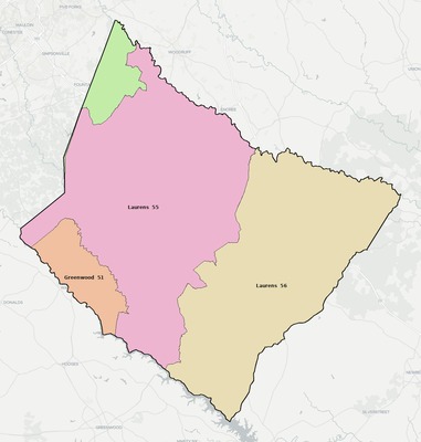 Laurens County SC school district boundaries map