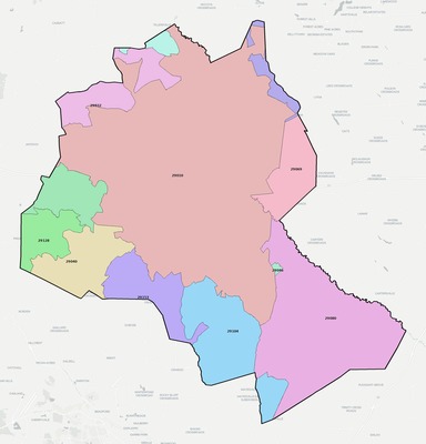 Lee County SC ZIP code boundaries map