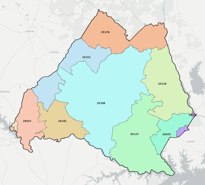Newberry County SC ZIP code boundaries map