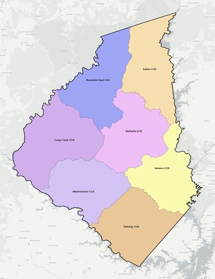 Oconee County SC townships and subdivisions map