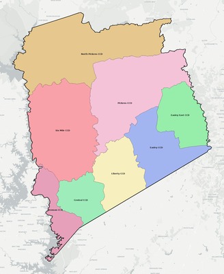 Pickens County SC townships and subdivisions map