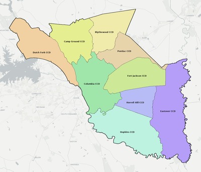 Richland County SC townships and subdivisions map