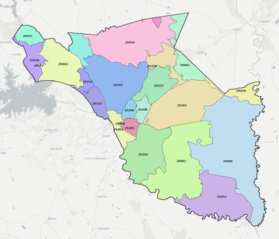 Richland County SC ZIP code boundaries map