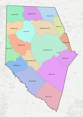 Spartanburg County SC townships and subdivisions map