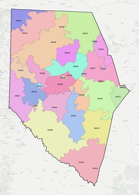 Spartanburg County SC ZIP code boundaries map