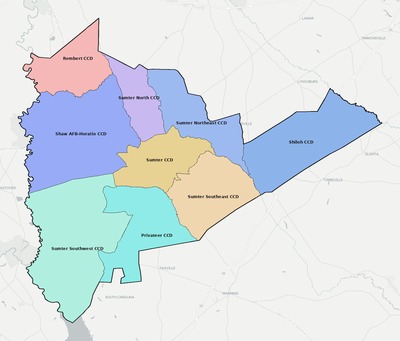 Sumter County SC townships and subdivisions map