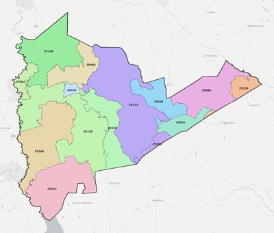 Sumter County SC ZIP code boundaries map