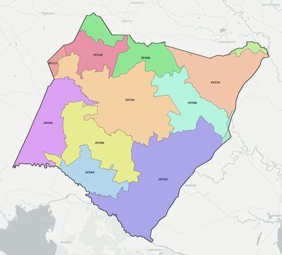 Williamsburg County SC ZIP code boundaries map