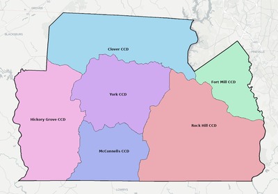 York County SC townships and subdivisions map