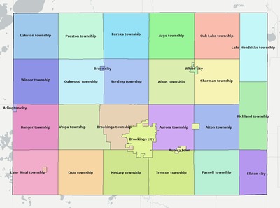 Brookings County SD townships and subdivisions map