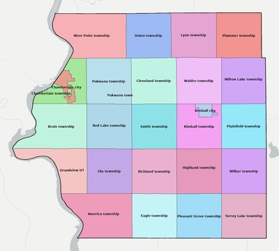 Brule County SD townships and subdivisions map