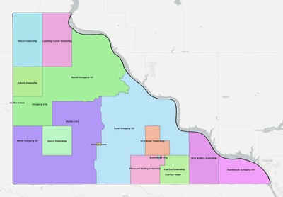 Gregory County SD townships and subdivisions map