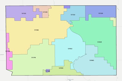 Hutchinson County SD ZIP code boundaries map