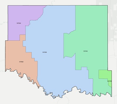 Jones County SD ZIP code boundaries map