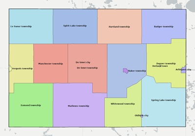 Kingsbury County SD townships and subdivisions map