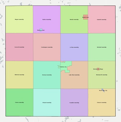 Lake County SD townships and subdivisions map
