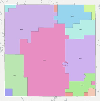 Lake County SD ZIP code boundaries map
