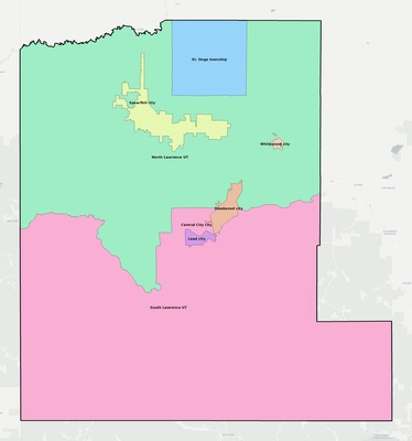 Lawrence County SD townships and subdivisions map