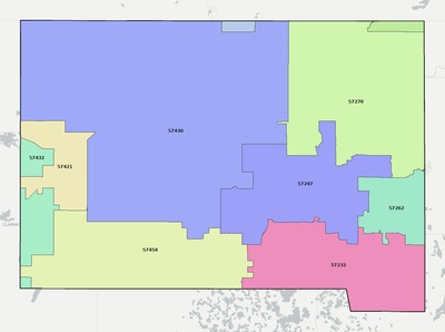 Marshall County SD ZIP code boundaries map