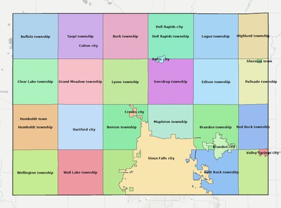 Minnehaha County SD townships and subdivisions map
