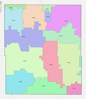 Spink County SD ZIP code boundaries map