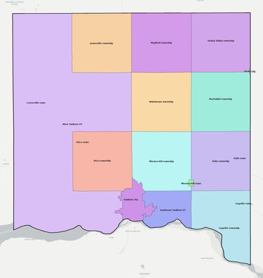 Yankton County SD townships and subdivisions map