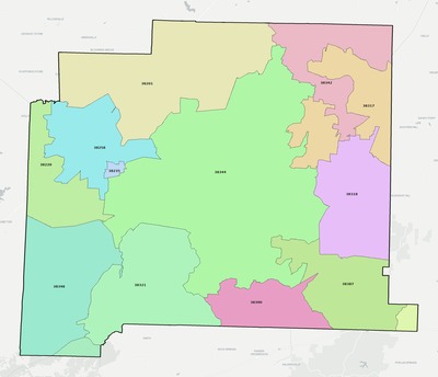 Carroll County TN ZIP code boundaries map