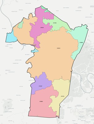 Cheatham County TN ZIP code boundaries map