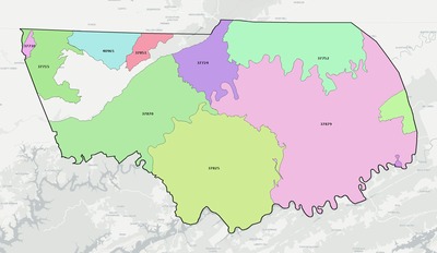 Claiborne County TN ZIP code boundaries map